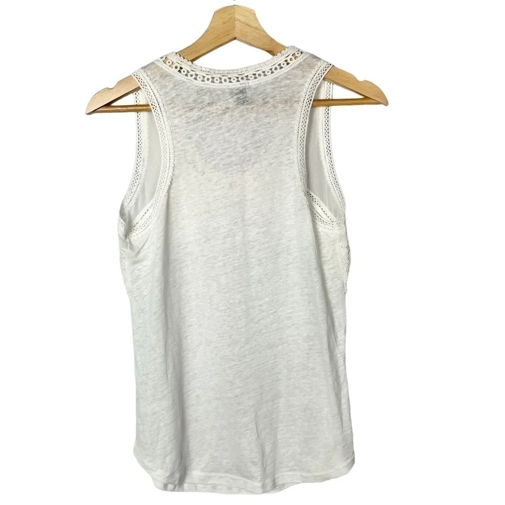 J. Crew White Linen Lace Trim Tank Top XS - Image 3