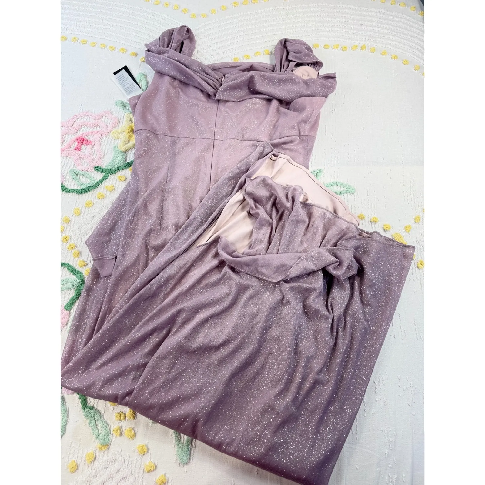 Alex Evenings Mauve Sparkle Ruched Off Shoulder Gown Formal Evening Dress 16 - Image 2