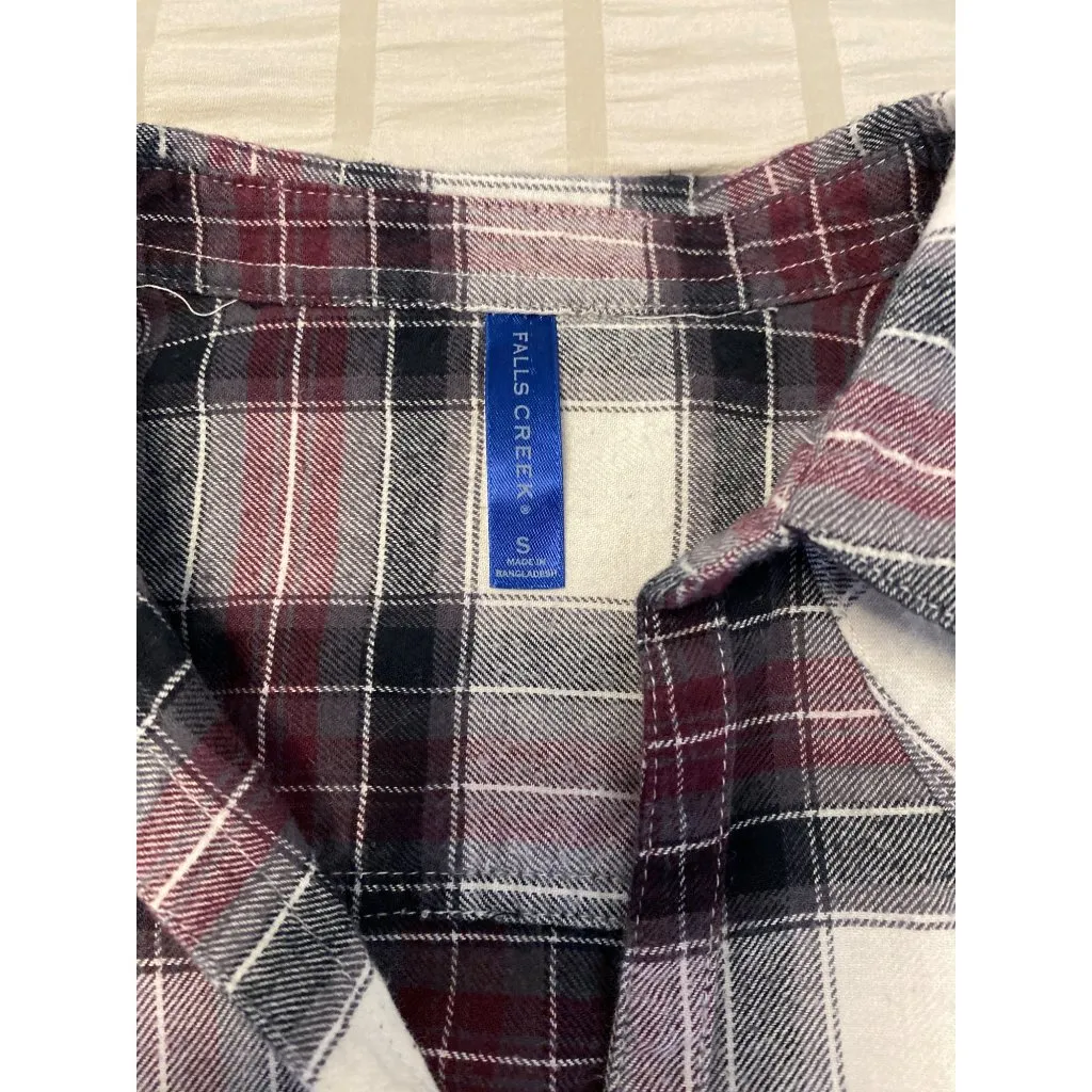 Falls Creek Womens Plaid Button-Up Flannel Shirt Long Sleeve Front Pockets, S - Image 5