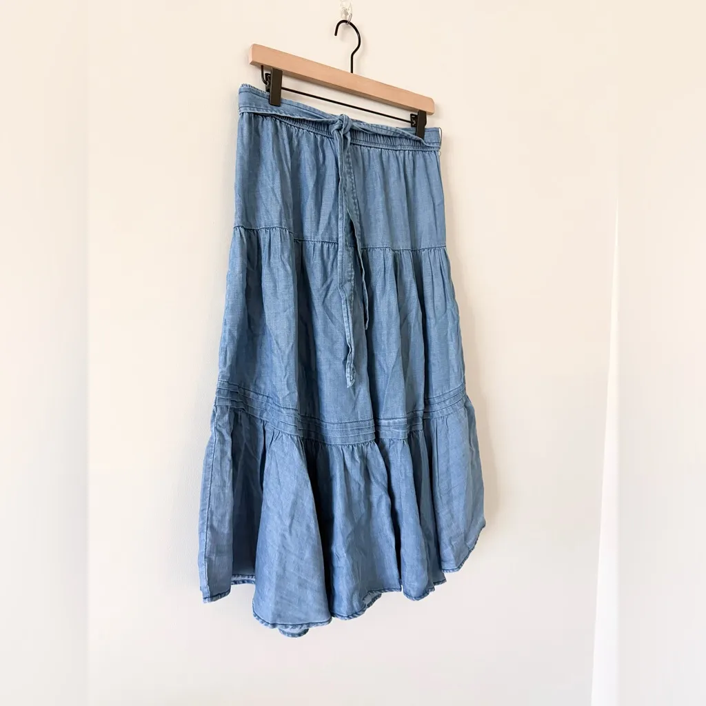 NWT Current Air Darlas Midi Skirt in Chambray Light Blue Size L - Image 3