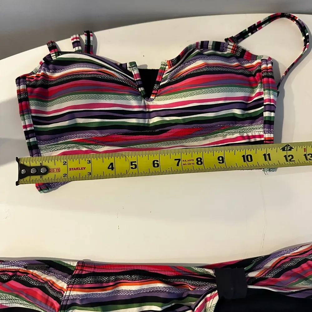 Lole Striped Bikini Set - Colorful V-Wire Top & Full Coverage Bottom Top S Bottom M - Image 5