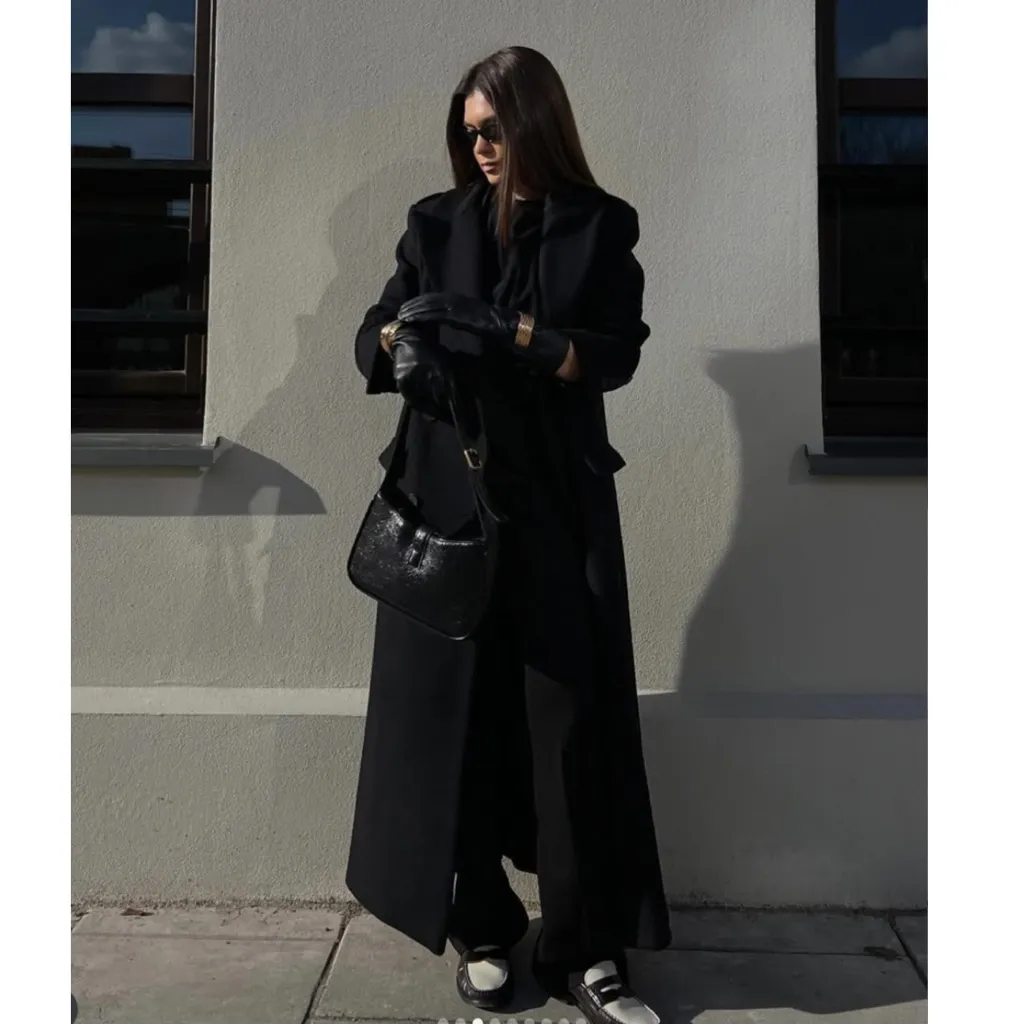 Zara Black Long Wool Blend Coat - Image 5