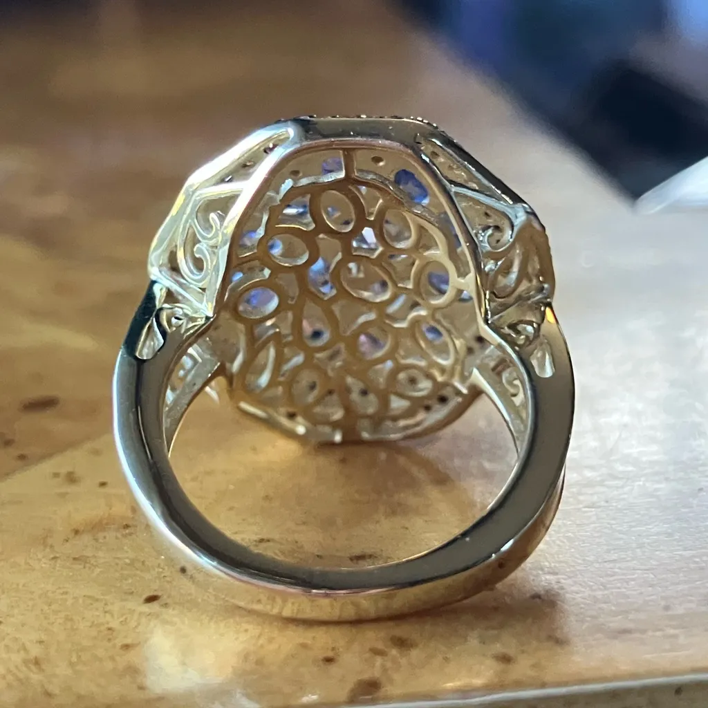Natural Tanzanite Sterling Silver Cocktail Ring Size 5 Gold - Image 5