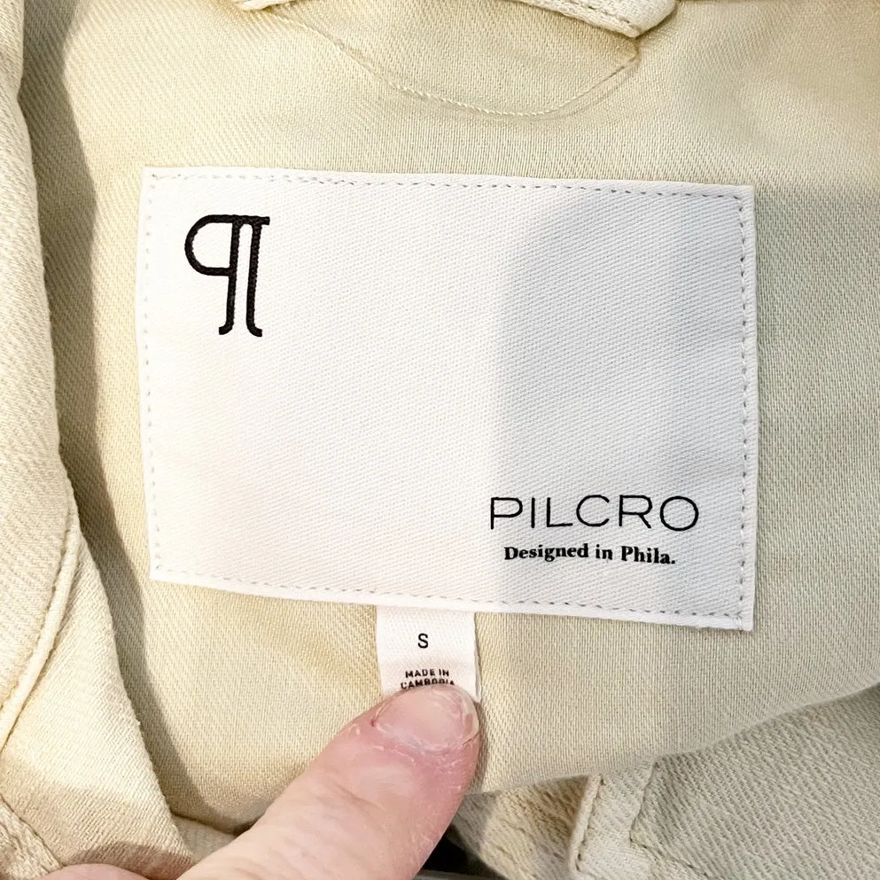 Pilcro Anthropologie Long Sleeve Button Up Denim Shirt Jacket Shacket Tan S - Image 2