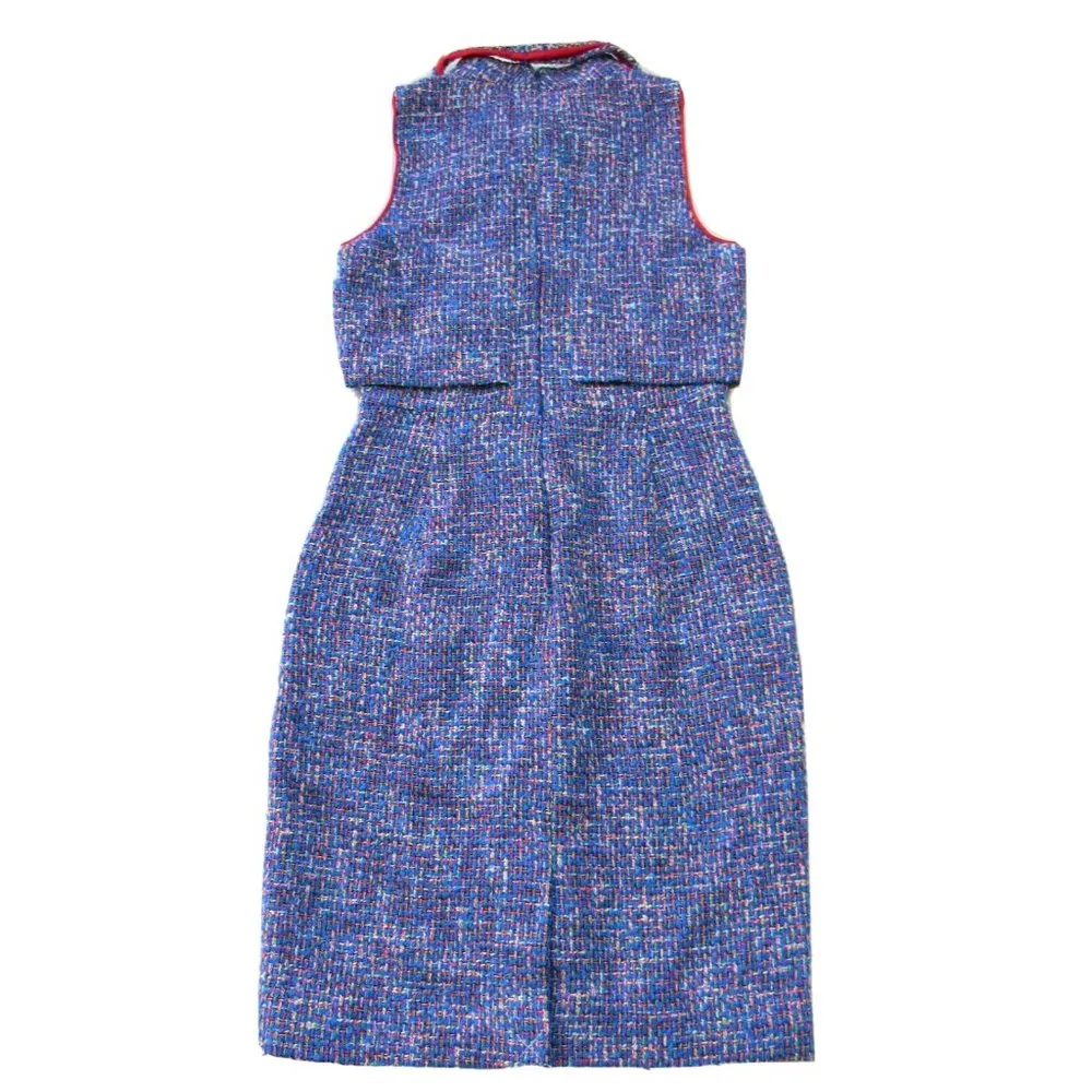 NWT J.Crew Tie-neck Tank Sheath in Blue Red Metallic Autumn Tweed Dress 2 - Image 4