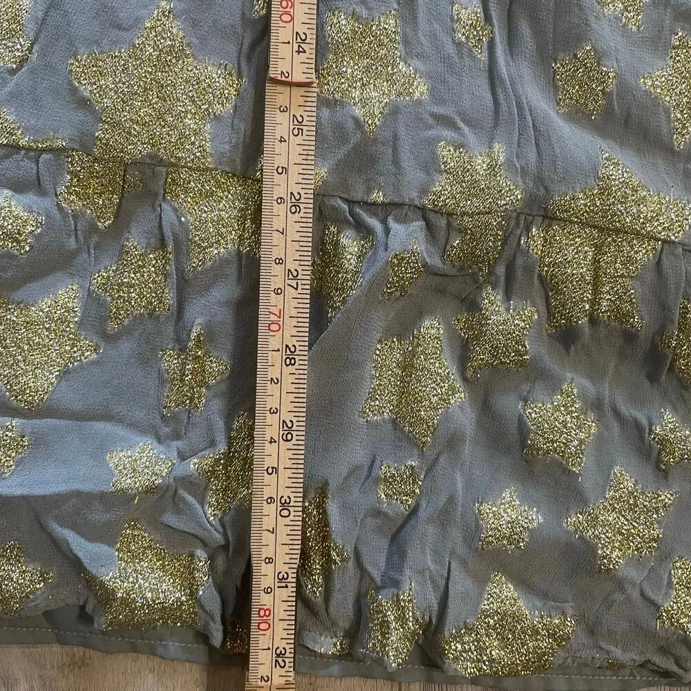 Loft Shimmer Gold Star Tiered Mini Dress | Size Medium - Image 16