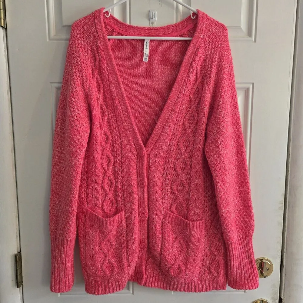 Aeropostale Y2K Cable Knit Textured Midi Chunky Pink Cardigan Size Large Retro - Image 6