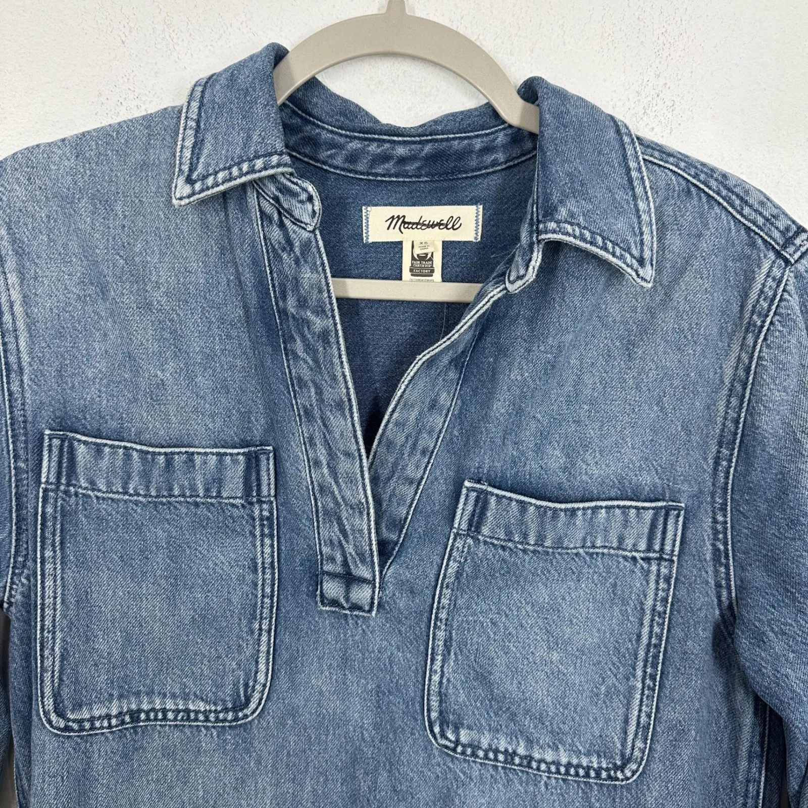 Madewell Denim Chambray V Neck Utility Dress Shirt Dress Blue Size XS NWOT Boho - Image 9