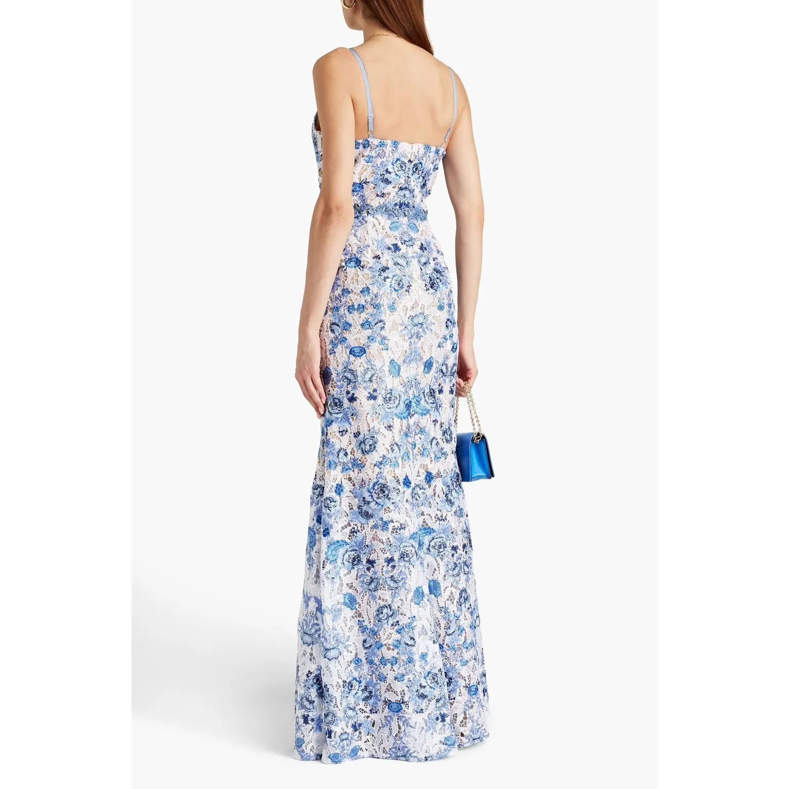 Marchesa Notte Floral Embroidered Macramé Lace Gown blue white dress Size 6 - Image 4