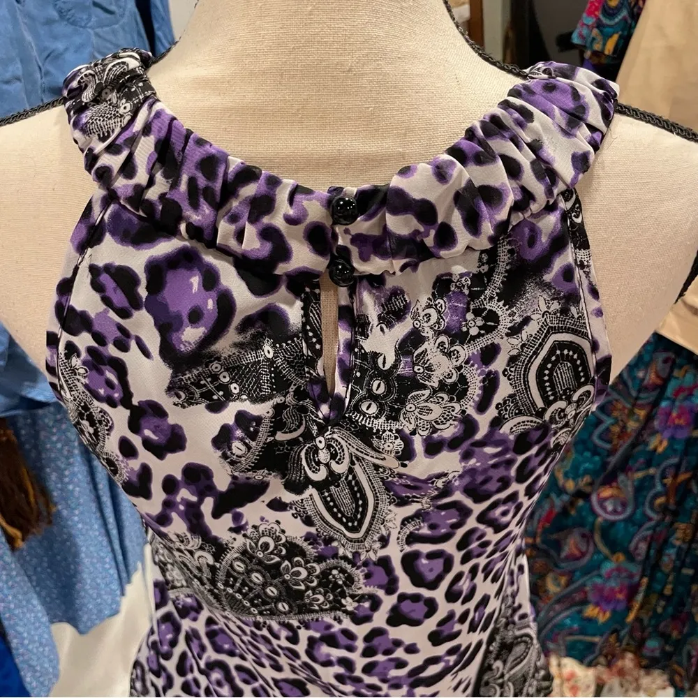 Y2K purple leopard lace ruffle 3D floral high neck top Byer California - Image 6