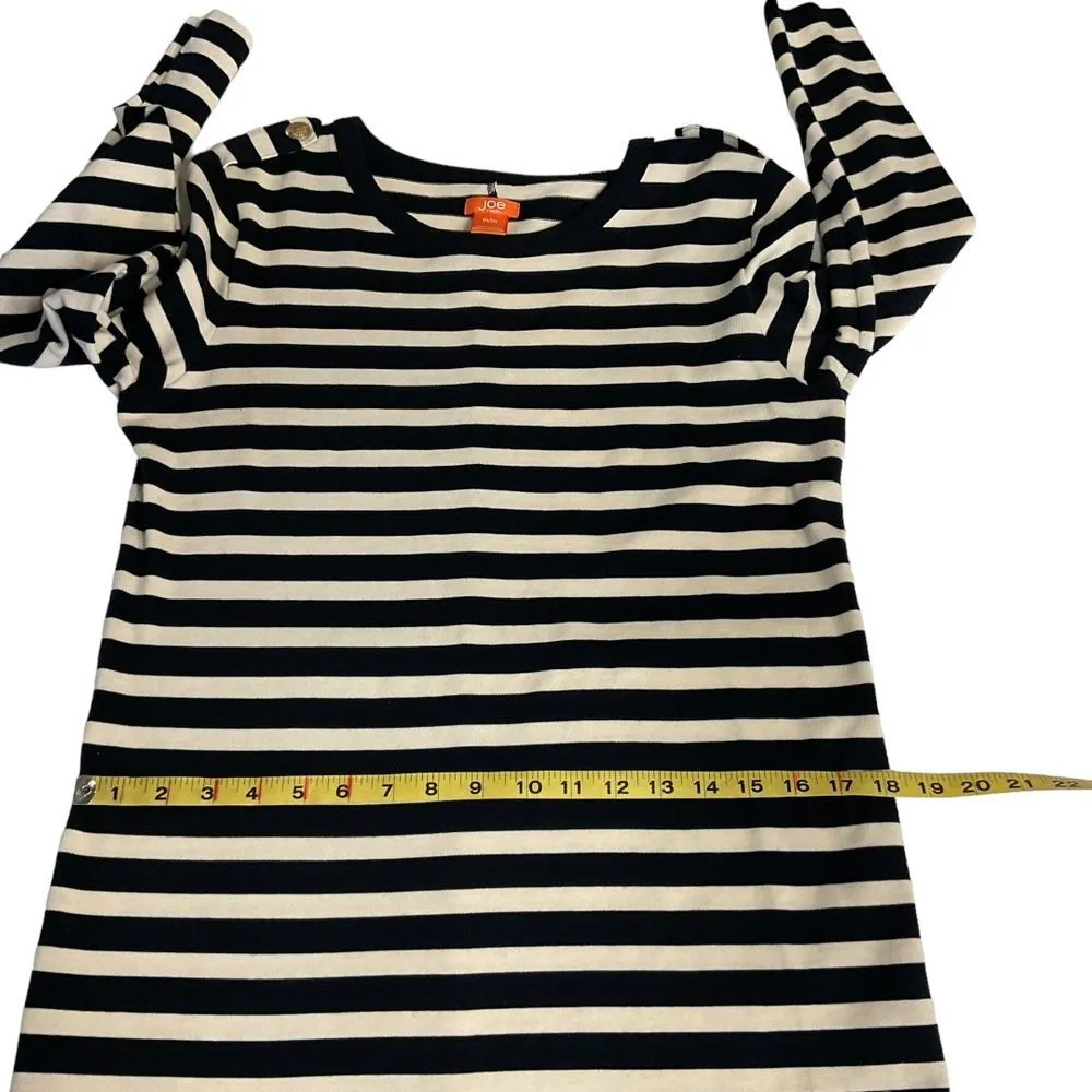 Joe Fresh Fisherman Striped‎ Cotton Long Sleeves Shift Dress Size M Black Cream - Image 7