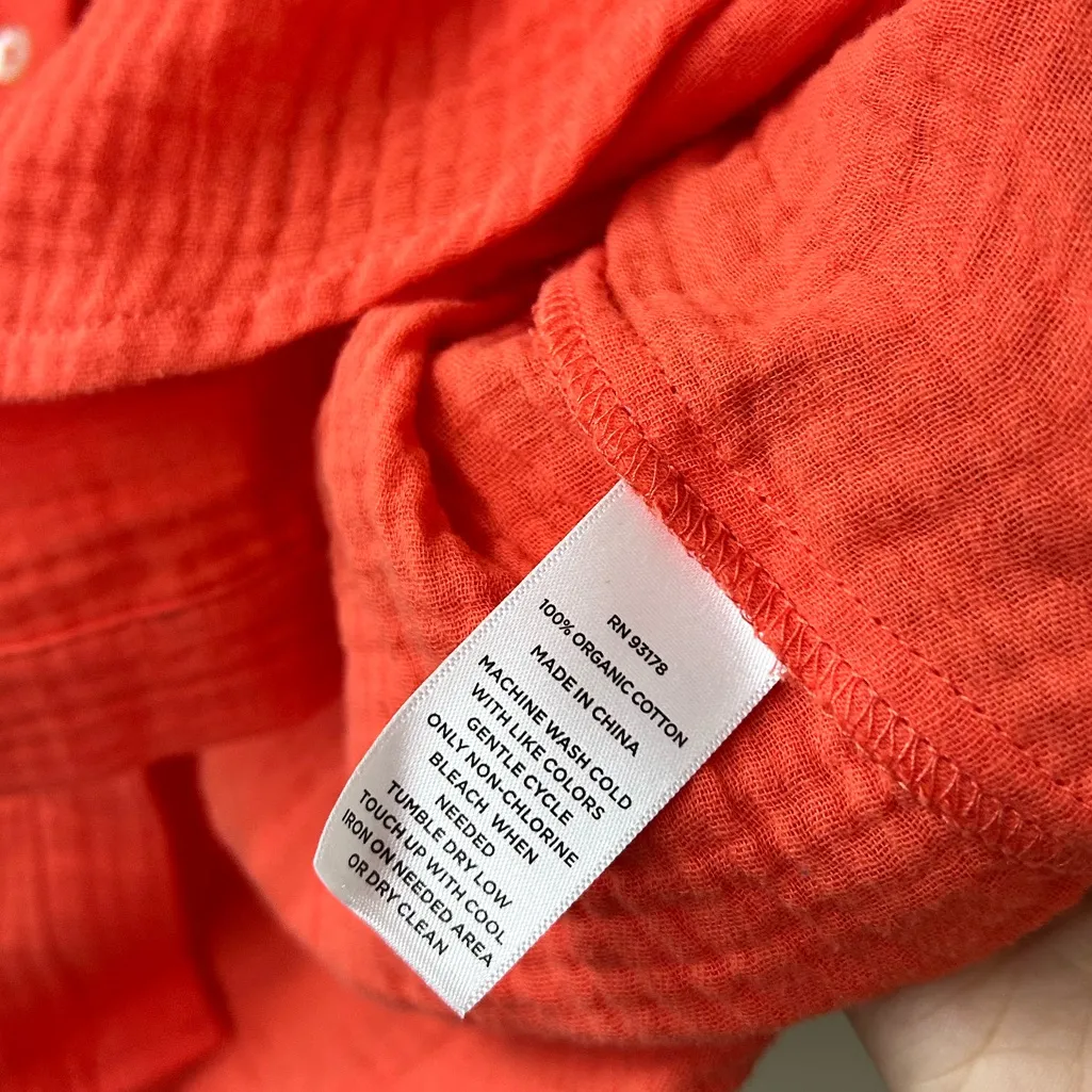 Magaschoni Organic Cotton Button Shirt Orange Roll Sleeve Oversized Sz L - Image 5