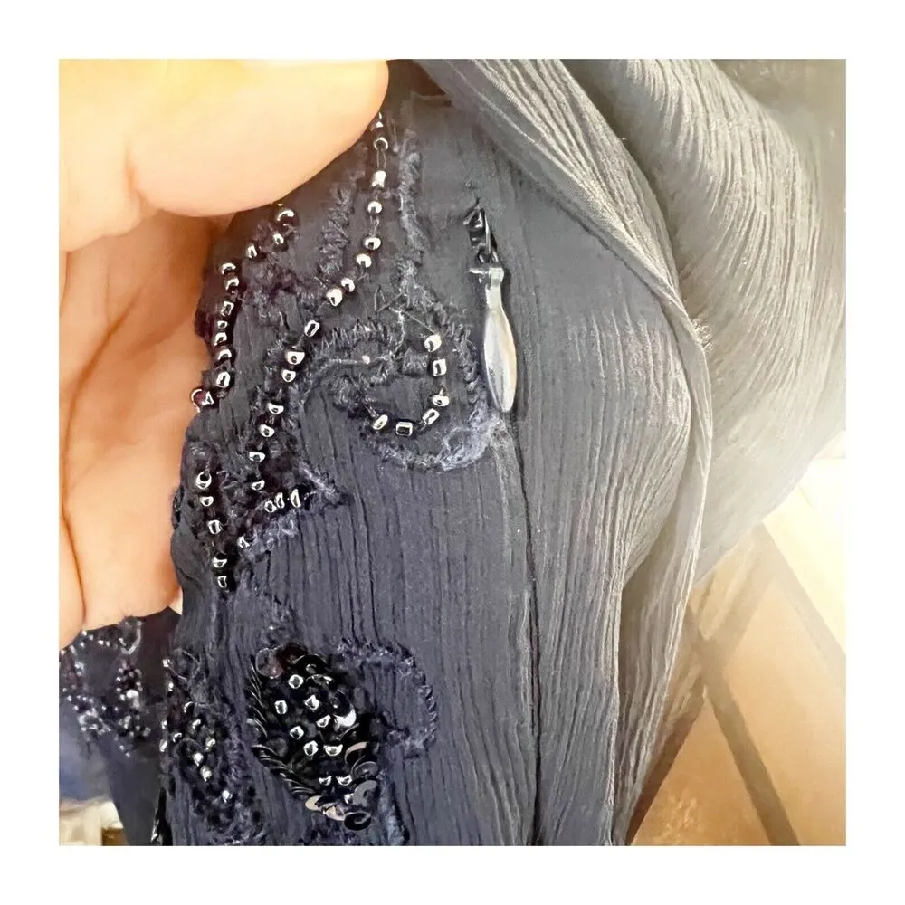 Maeve Anthropologie Helene Sheer Peplum Blouse Sequin Detail Navy Size 6 - Image 8