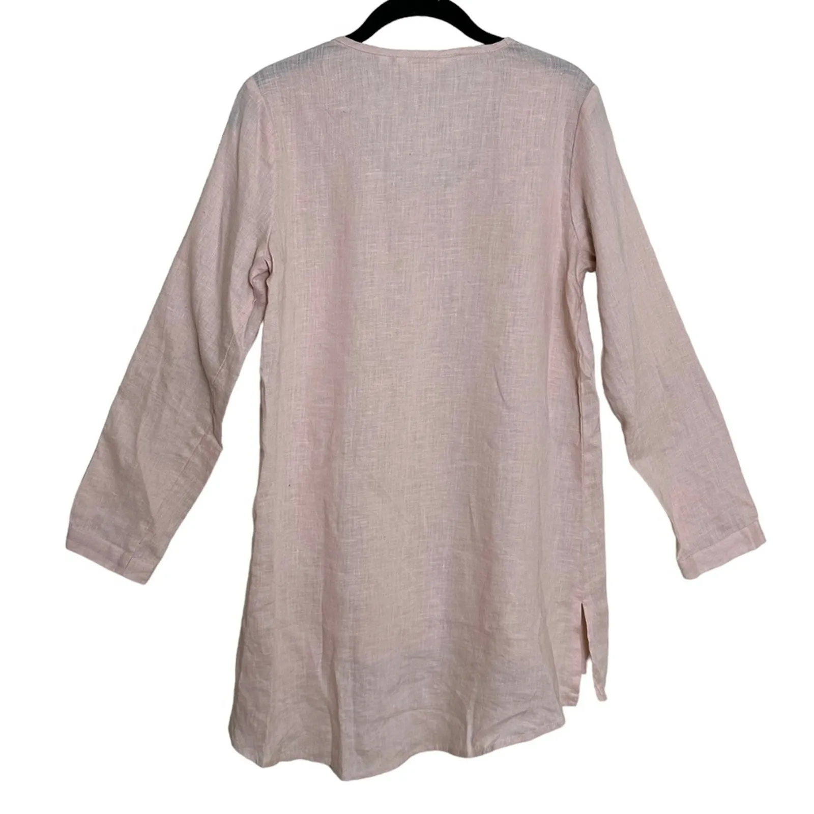 Sundance Light Pink Linen Round Neck Lace Trimmed Long Sleeve Blouse size XS - Image 5