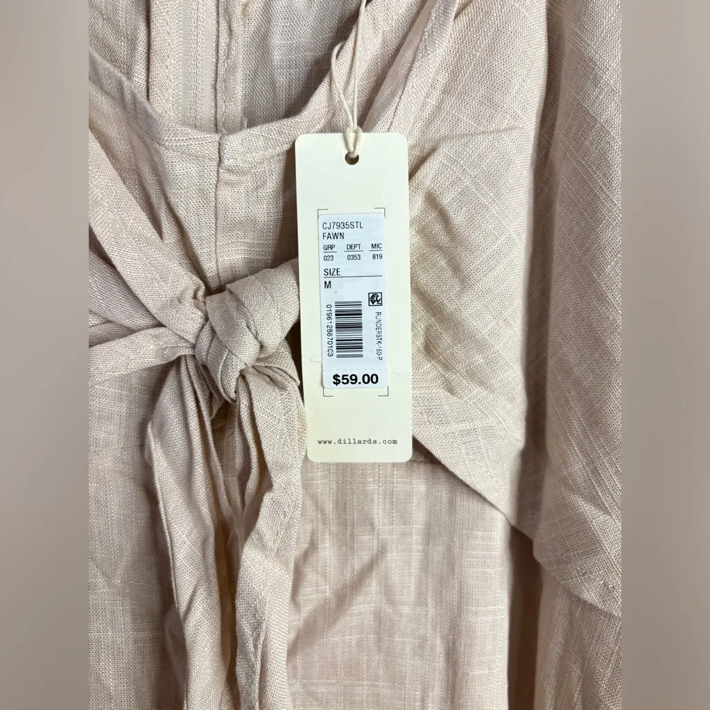 Copper Key Flutter Sleeve Tie Front Dress Size Medium Linen Blend - Image 3