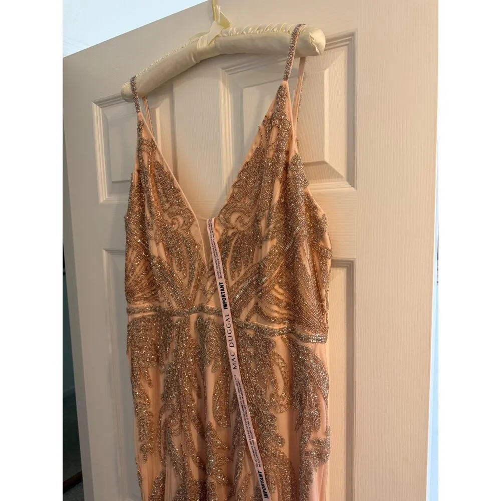 Mac Duggal 6015 Sequin Beaded Blush Gown Nude Champagne Formal Dress NWT 14 - Image 3