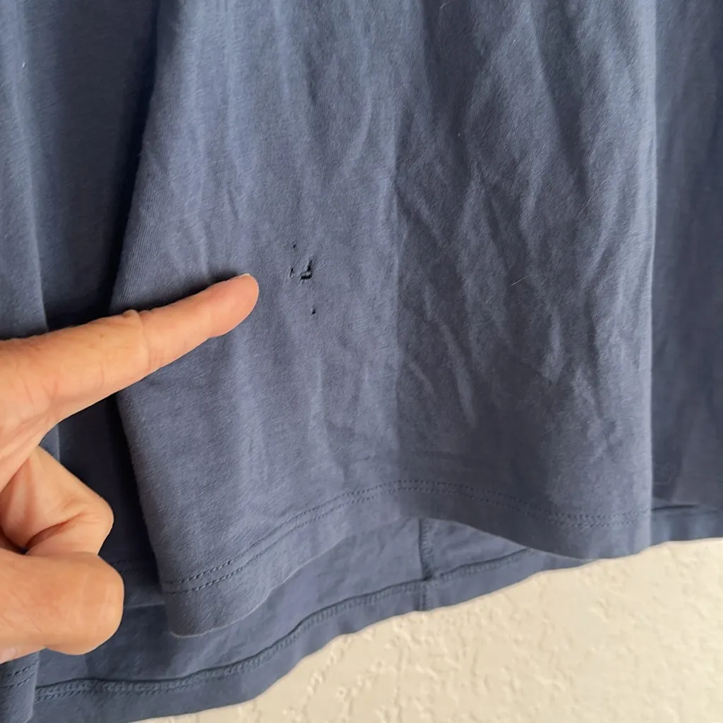 Veronica Beard Blue V Neck T-Shirt Flutter Sleeve Ruched Shoulder Medium Flaw - Image 7