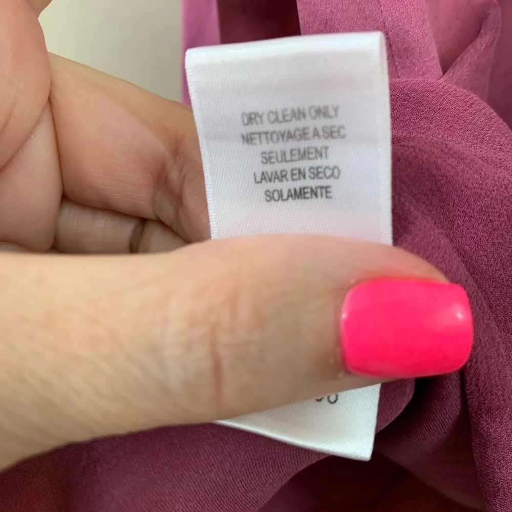 BCBGMaxazria Silk V-Neck Flutter Sleeve Short Sleeve Purple Plum Blouse - Image 4