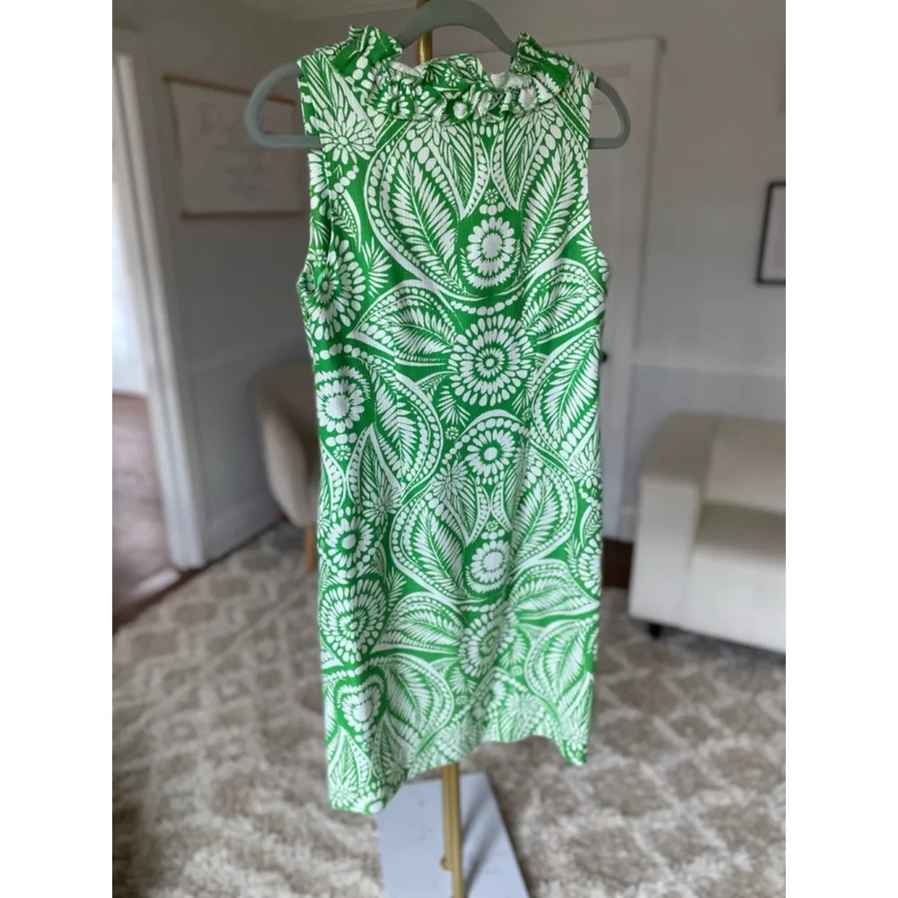 Kate Spade Shift Dress Green Floral Ruffle Neck Quiet Luxury Summer Spring Party - Image 3