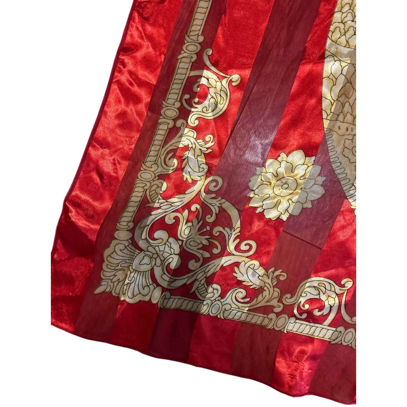 Scarf Shawl Neck Head Red Gold Square Silk Damask Vertical Striped 40" x 40" - Image 3