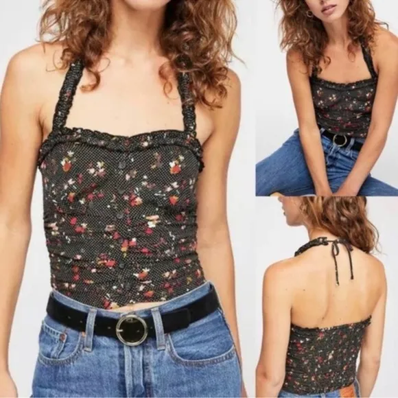 Free People Womens M Black Sun's Out Halter Crop Top - Image 2