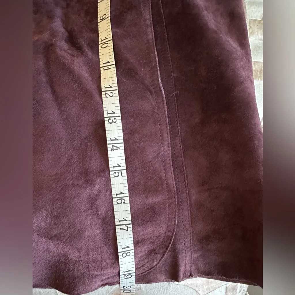 Benetton Vintage 1990's United Colors of Benetton China Plum Leather Wrap Skirt - Image 8