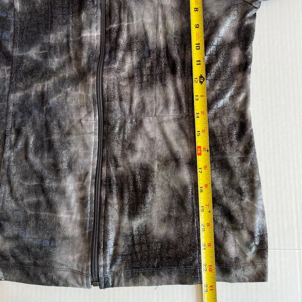 Chicos Travelers Metallic Gray Black Jacket Full Zip Mock Neck Shirt Top, Size S - Image 7