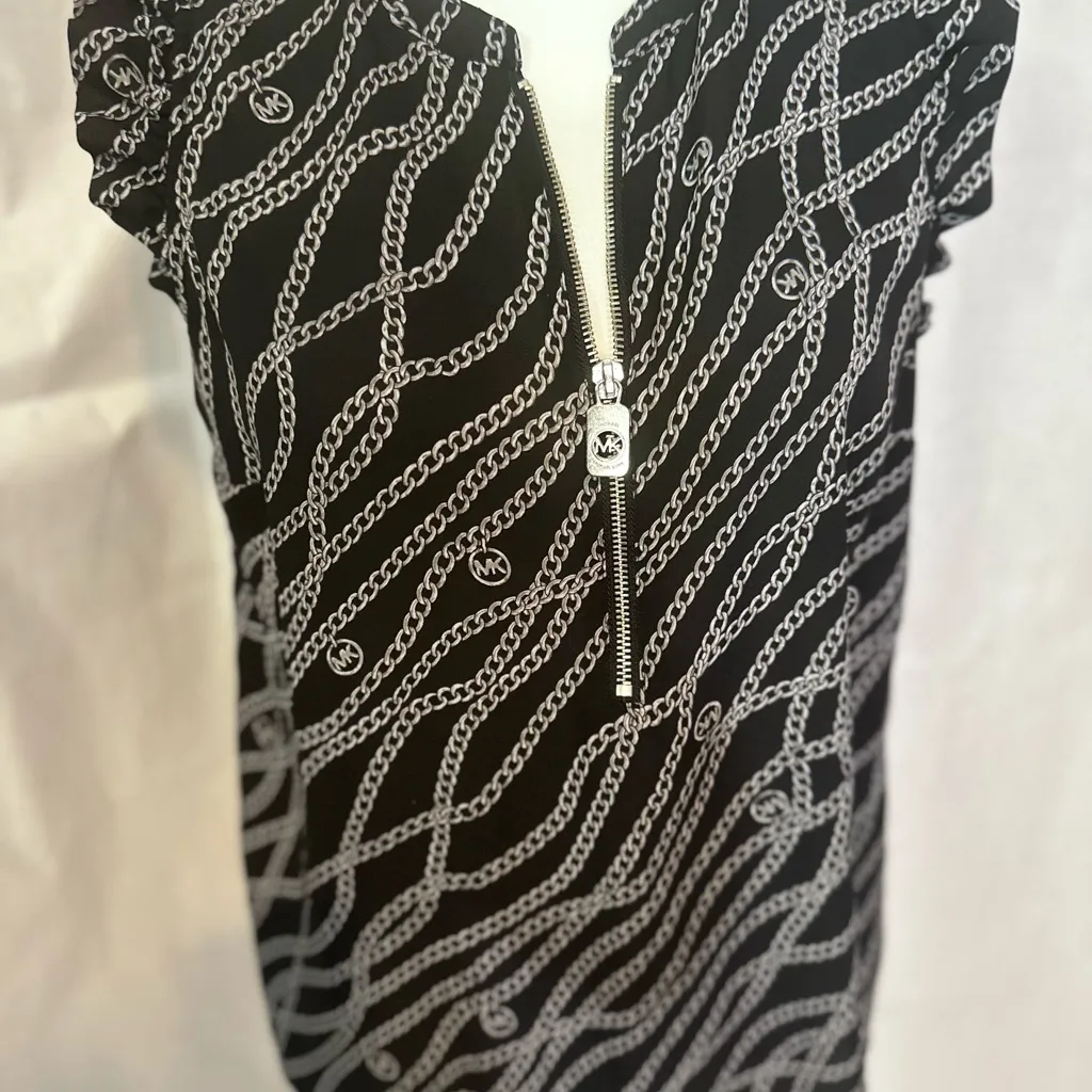 Michael Kors Black and White Chain Pattern Blouse - Image 6
