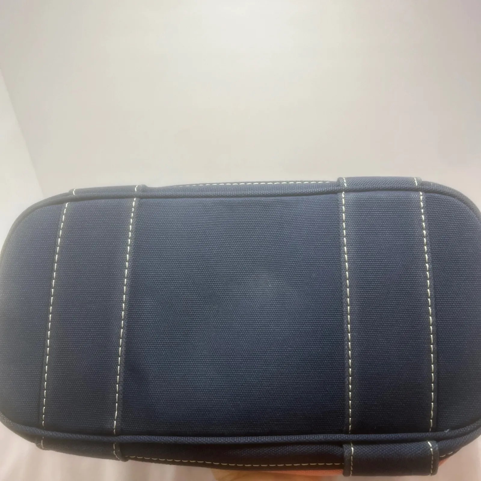 J.Crew Canvas Tote Bag Pink Navy Blue Handles Lined Interior Medium Size Cotton - Image 7