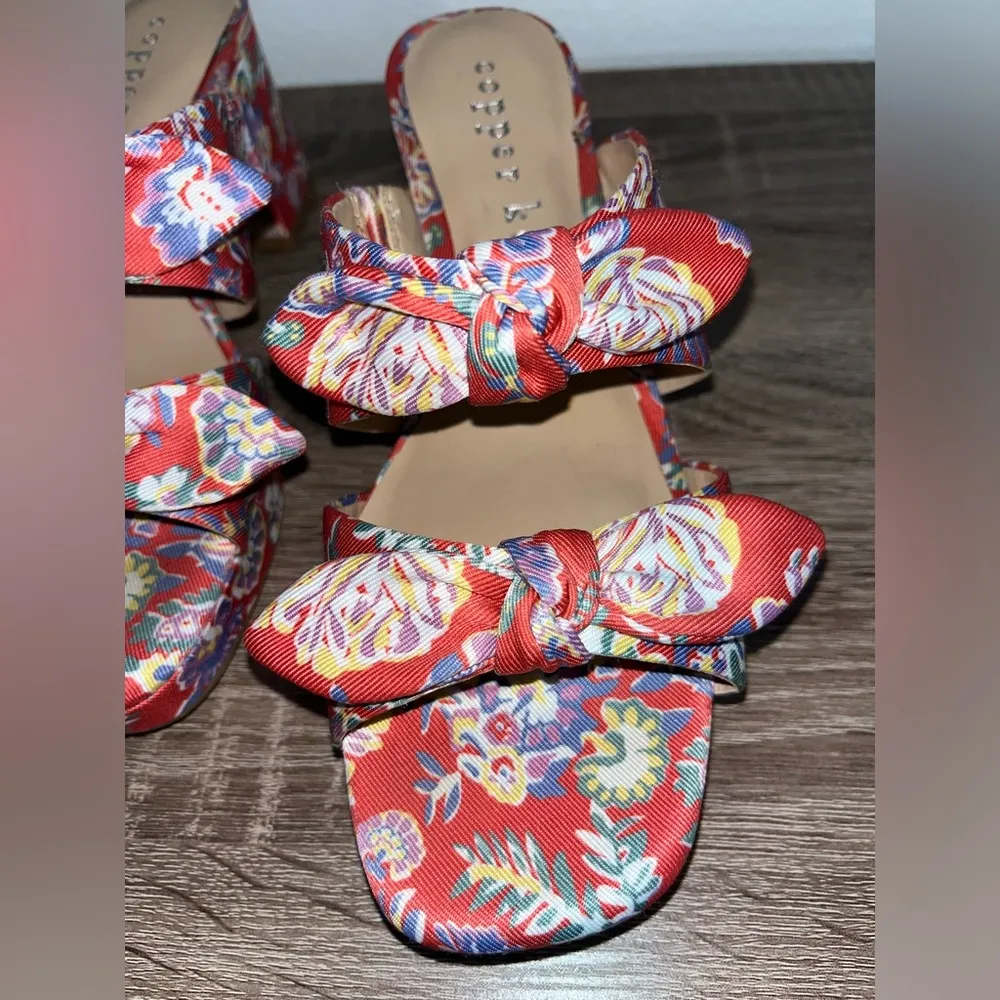 Copper Key Retro Eclectic Floral Bow Ties Knots Summer Vibrant Block Heels Sz 6 - Image 15
