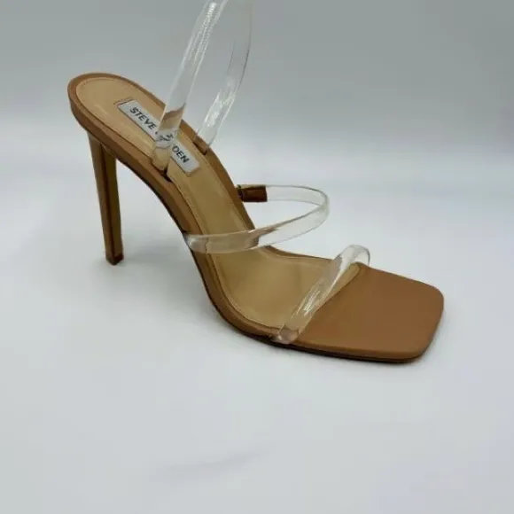 STEVE MADDEN Gracey Heel Strappy Stiletto Sandals Heels Clear Nude Strap Nude - Image 6