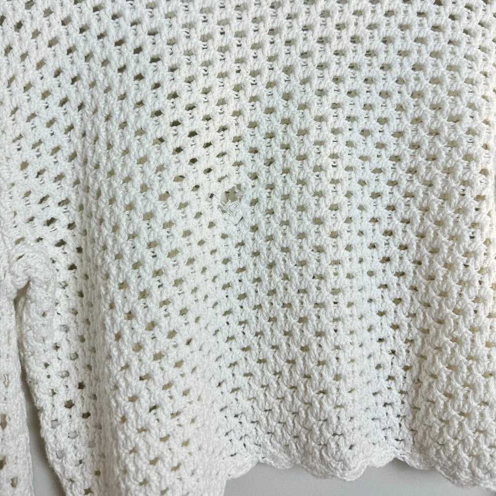 ALL IN FAVOR Open Stitch Cotton Sweater in White Size Small - Image 5