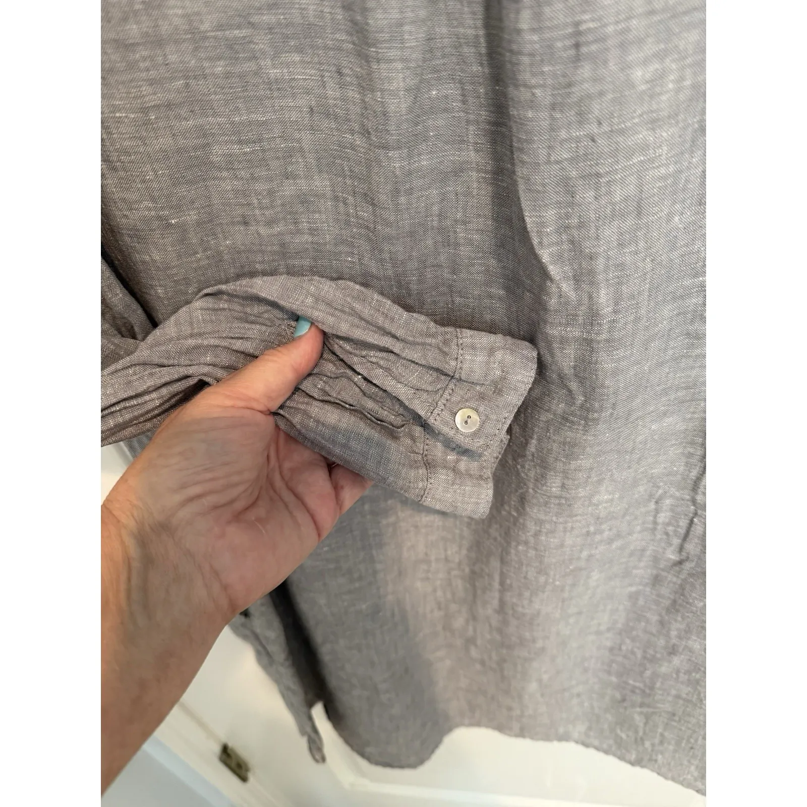 C & C California Linen Dress Shift Long Sleeve Gray Pockets Lagenlook Coastal L - Image 6