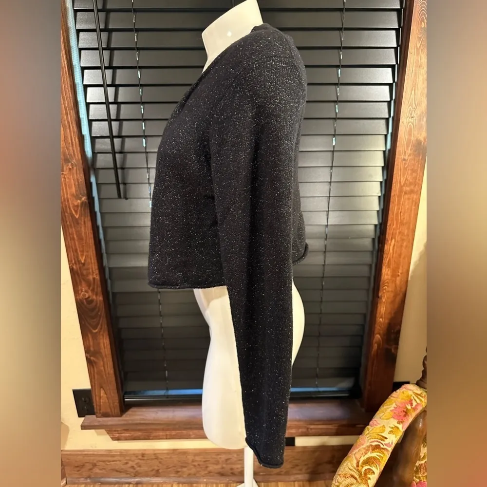 Eileen Fisher Sparkles on Black Open  bolero Cardigan Sweater  -Size Ps - Image 4