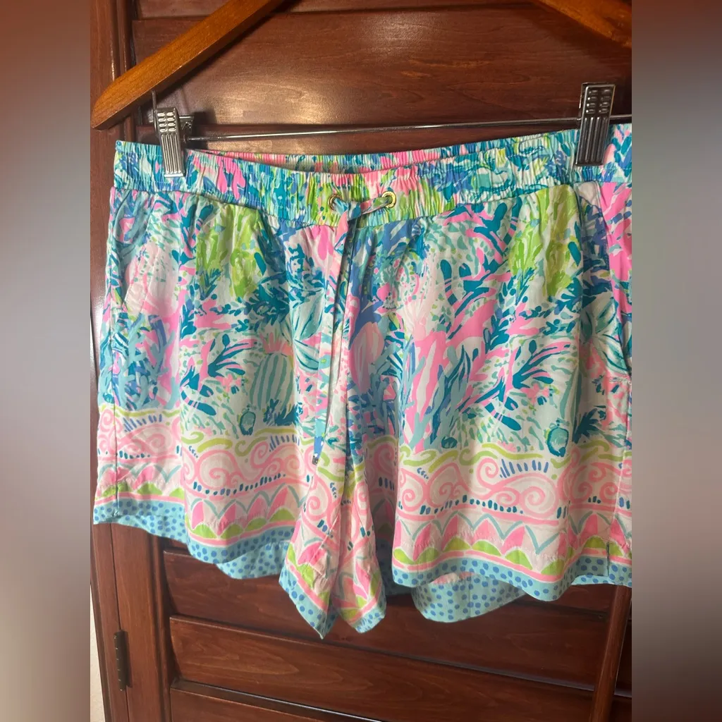 Lilly Pulitzer Womens Small Katia Shorts Floral Pink Drawstring Rayon Shorts Med - Image 4