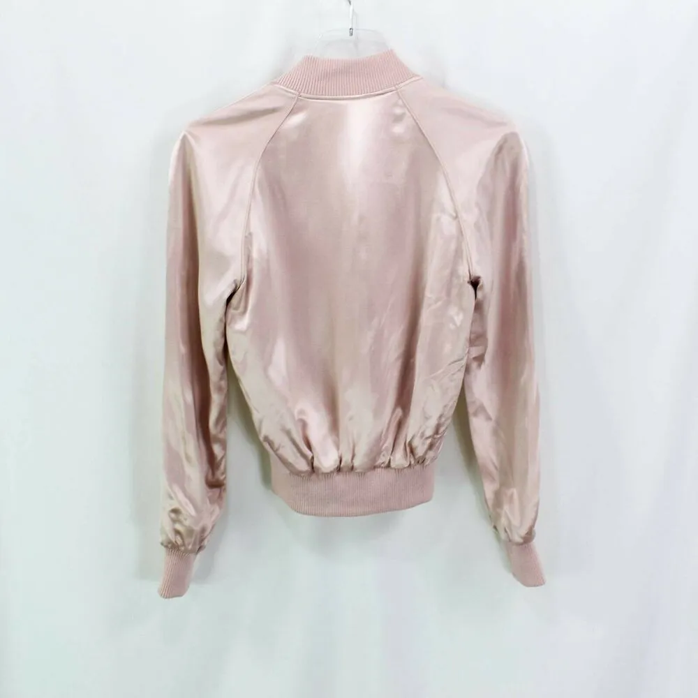 90s Vintage ACROBAT Womens Bomber Track Jacket Pink Silk Zip Up Rhinestone "D" - Image 6