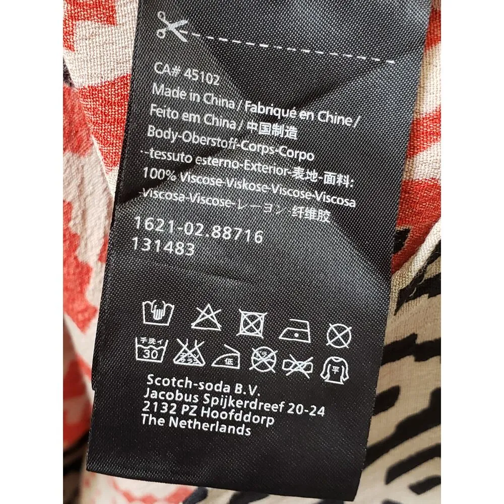 Scotch and Soda Knee Length Dress Womens Multi Geo Print Viscose Split V Neck Orange - Image 6