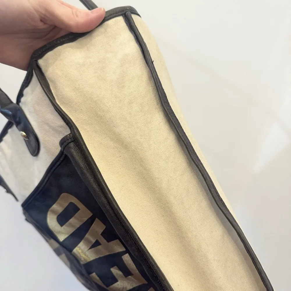 ✨Collectible Rare✨Rebecca Minkoff Bread Wine Market Tote Bag Navy Leather Canvas - Image 14