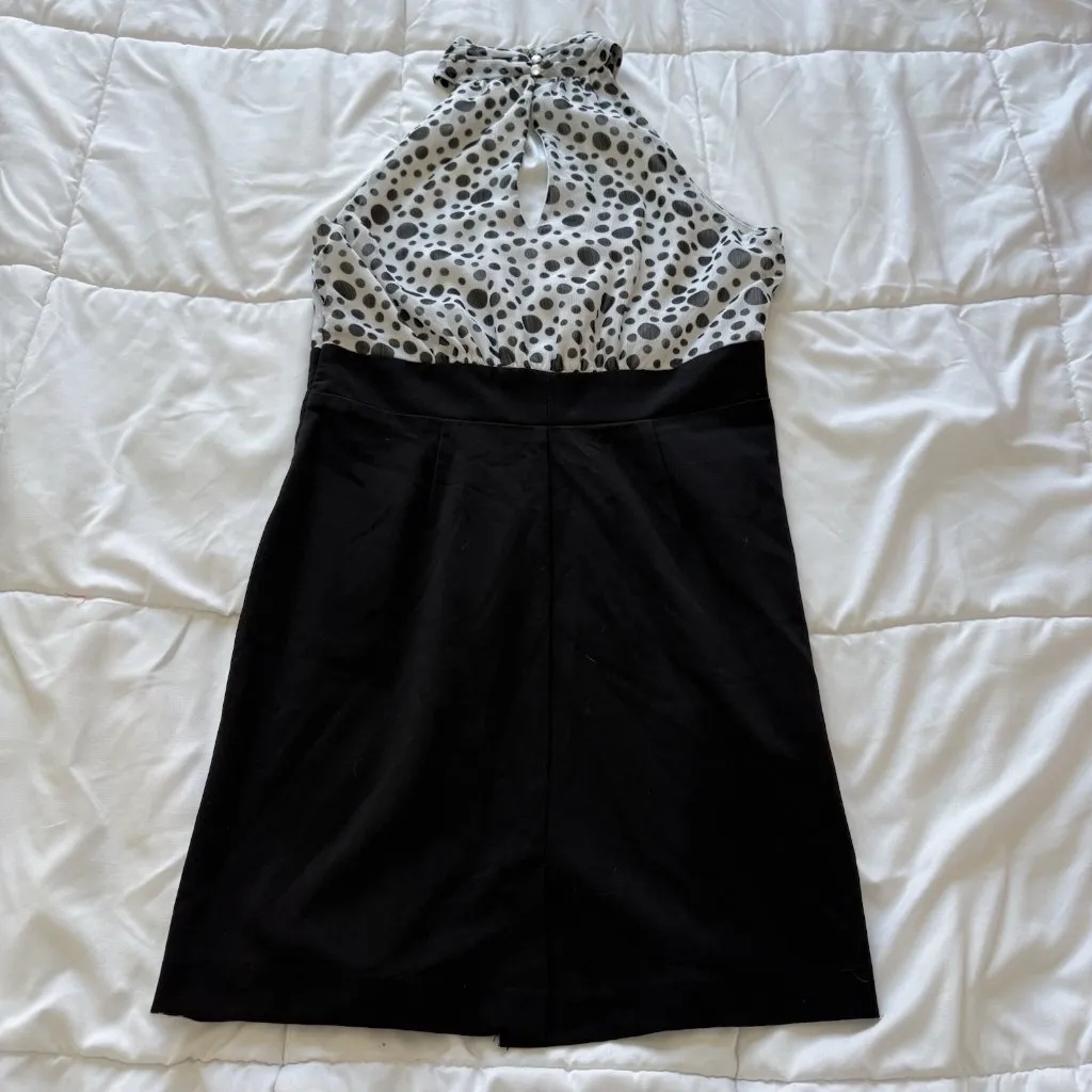 Retro Y2K Polka Dot White Black Midi Halter Dress Womens Size Large Office Work - Image 8