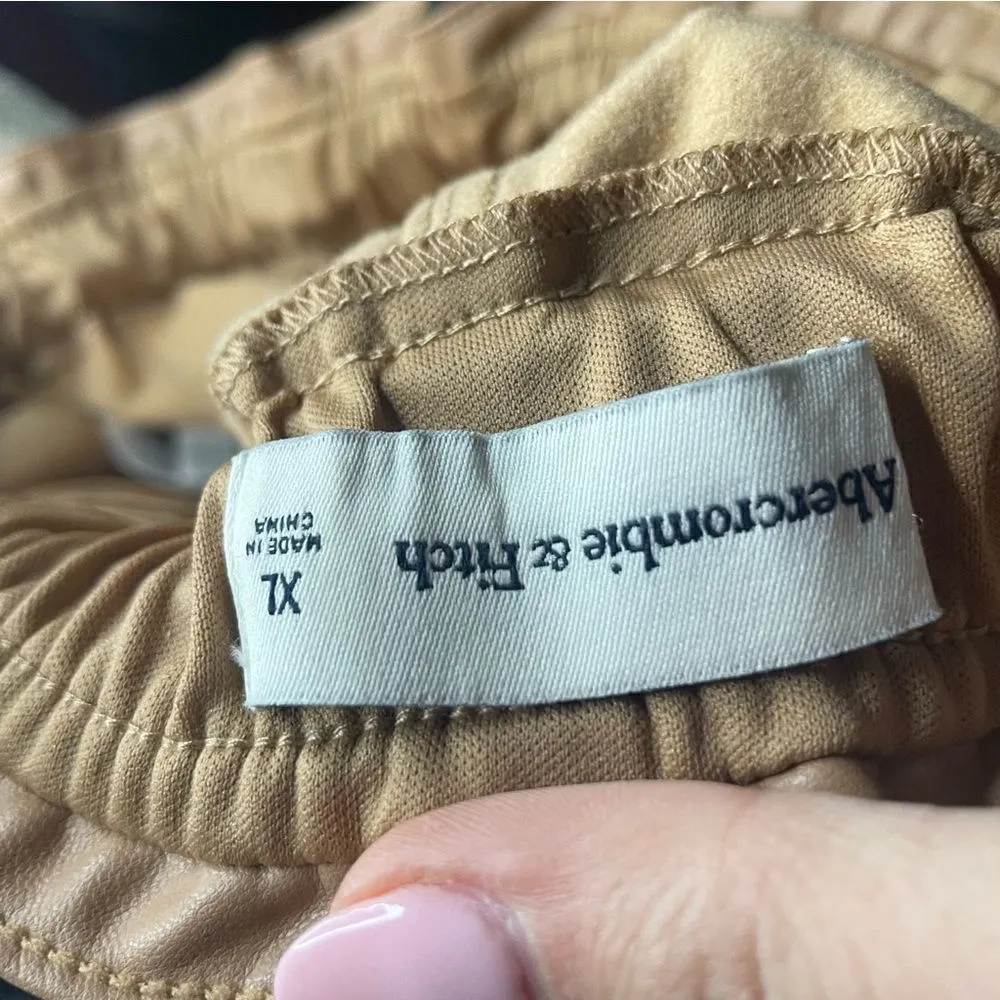 Abercrombie & Fitch Vegan Leather Tan Jogger Drawstring Paperbag Waist Size XL - Image 10