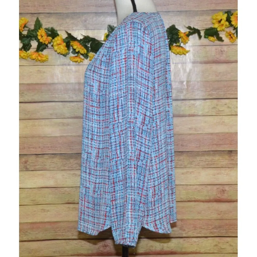 Talbots Mod Plaid Tweed Print Multicolor Blouse Top Ladies L Career Casual - Image 6