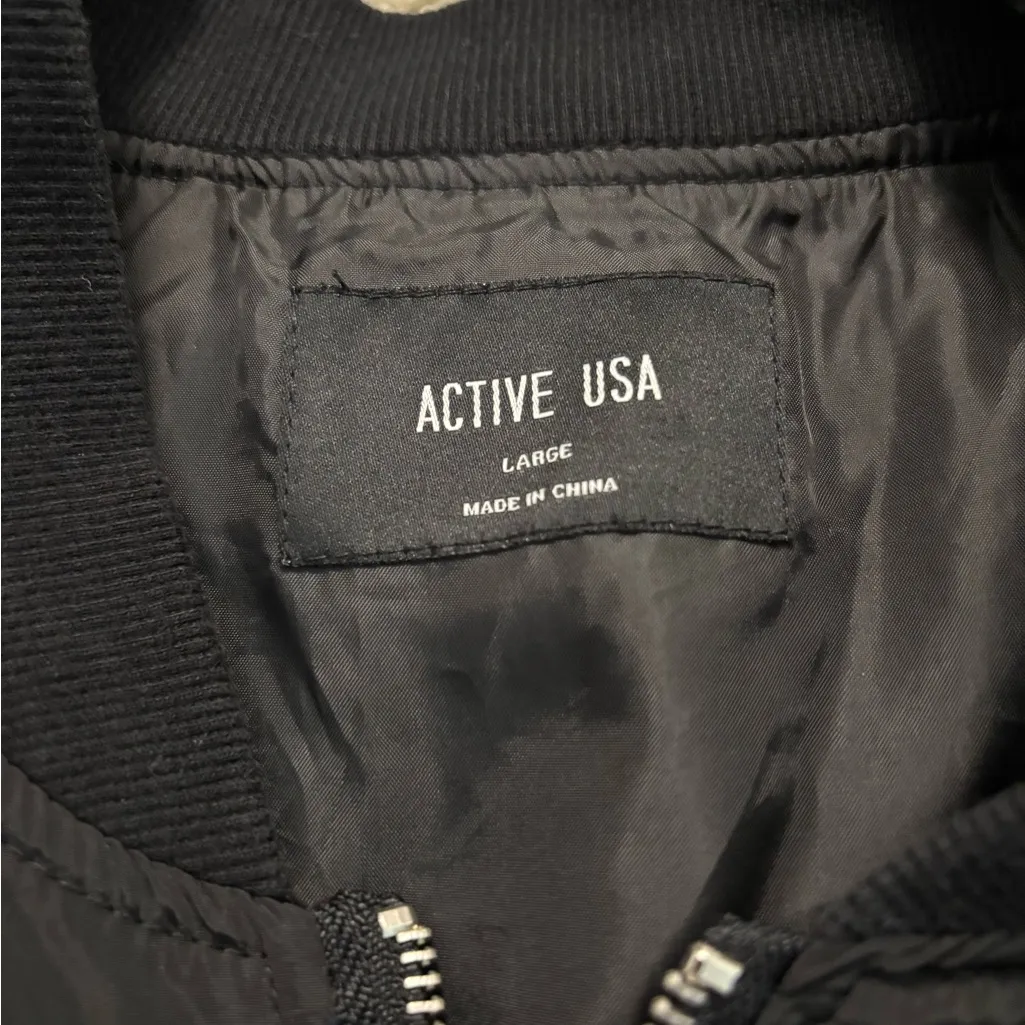 Active USA Classic Black Bomber Jacket Size L - Image 12