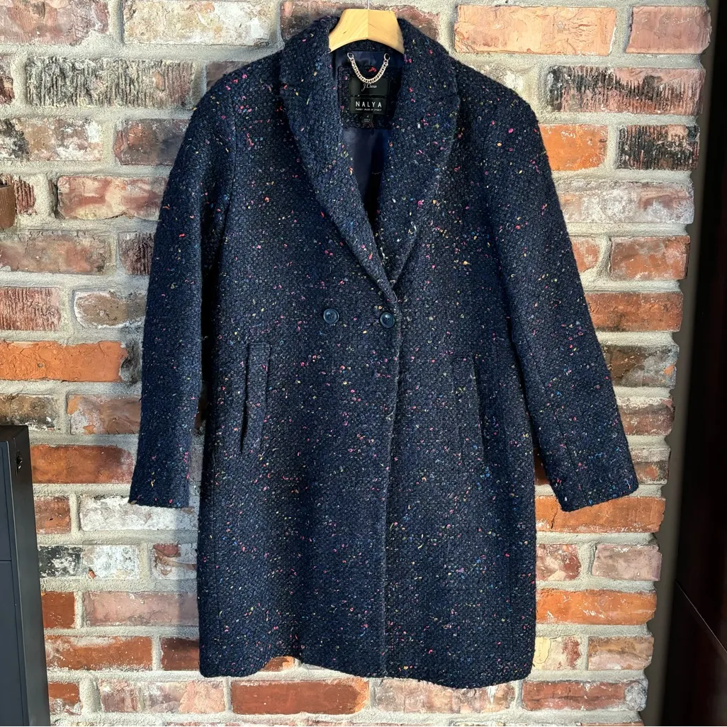 J. Crew Nalya Daphne Tweed Italian Wool Blend Topcoat Navy Jungle Speckle, 4 - Image 2