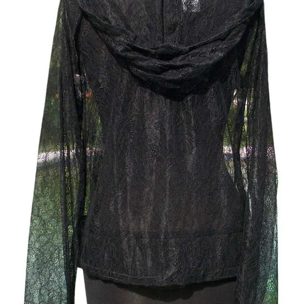 Cache Black Peek A Boo Lace Hoodie Front Zip Cover Up Top  New NWT $148 - Image 5