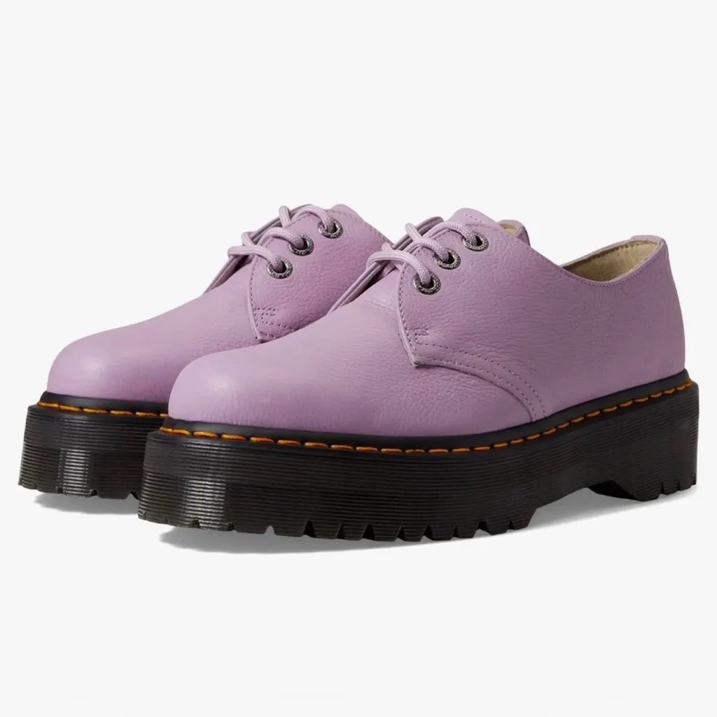 DR. MARTENS Women’s Airwair 1461 Quad II Lilac Pisa Leather Platform Shoes - Image 2