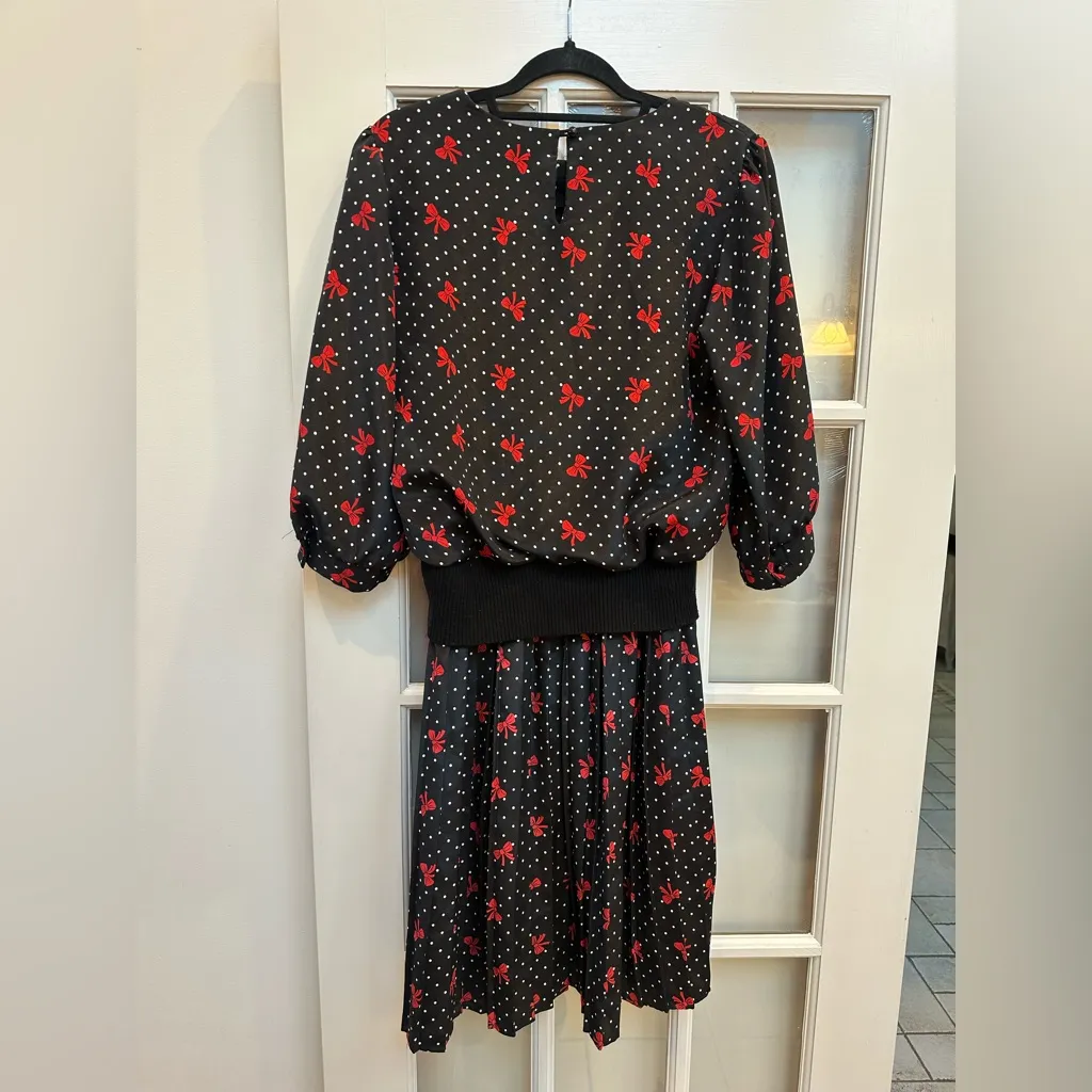 Vintage Miss Oops of Cali Red Bow Polka Dot Pinup Retro Rockabilly Dress Size M Black Size M - Image 3