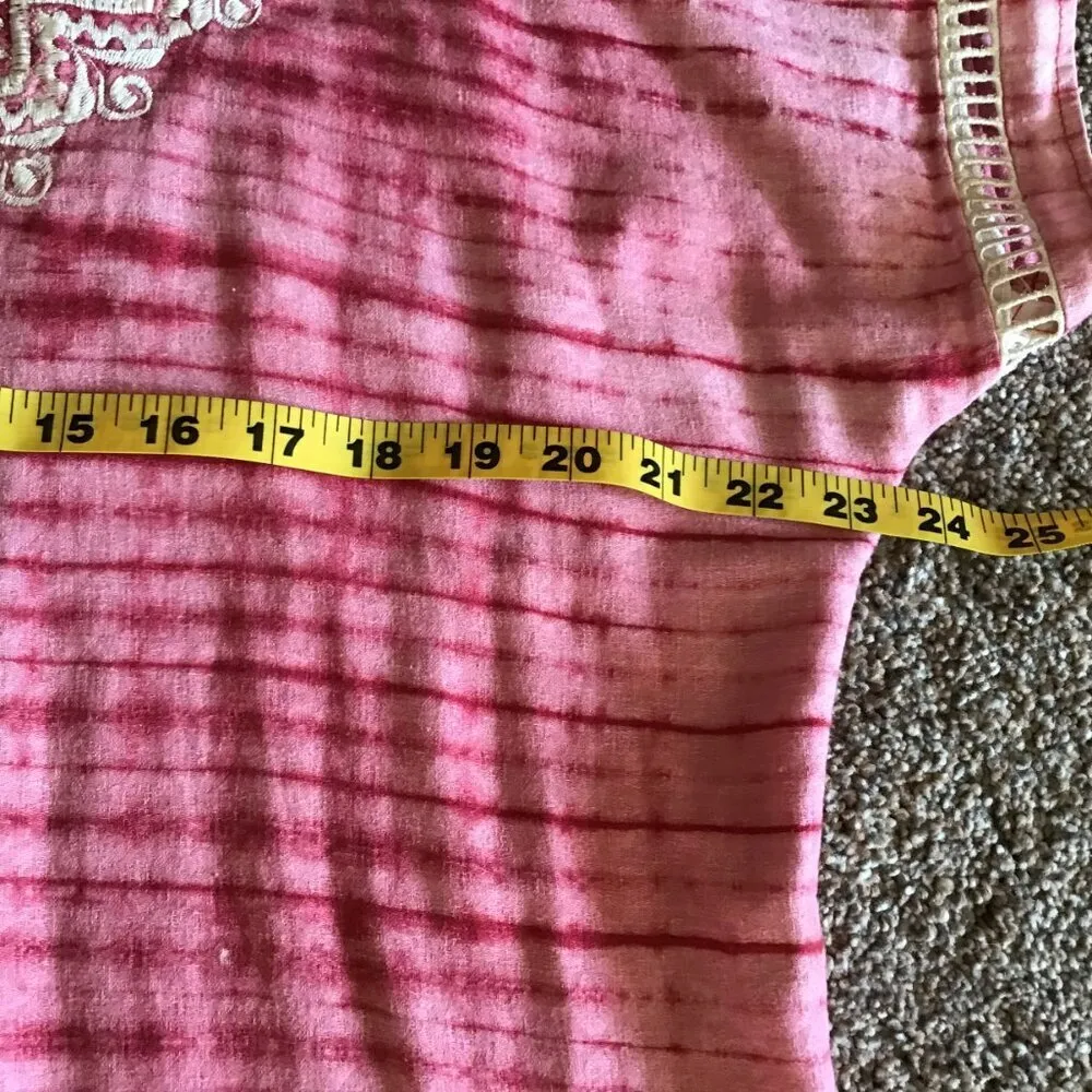 Womens Red White Tie‎ Dye Style Short Sleeve Embroidered Pullover Bohemian Dress Size undefined - Image 5