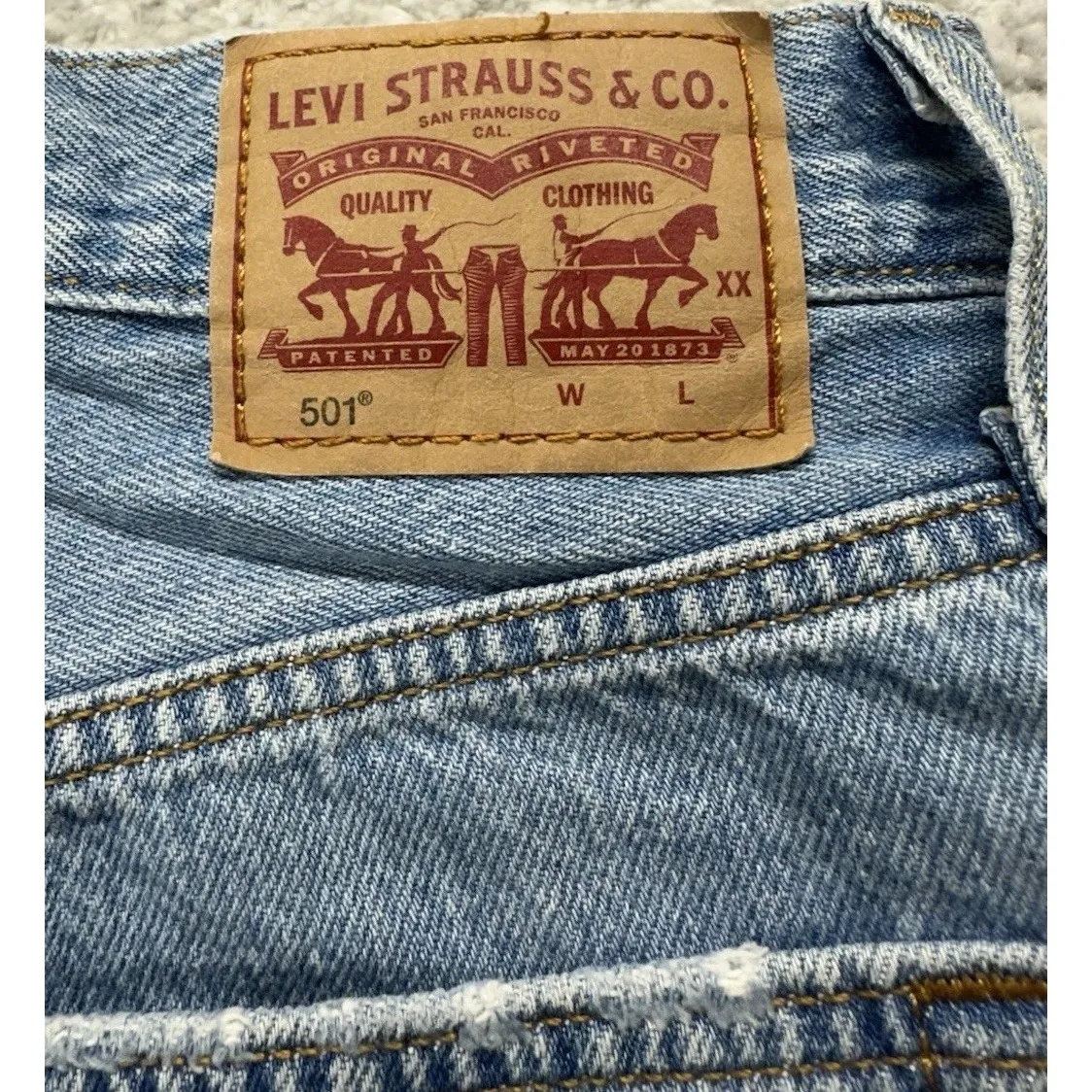 Levi's 501 Cut-Off Shorts Women's 27 Blue Denim‎ Distressed Original Fit Beach - Image 2