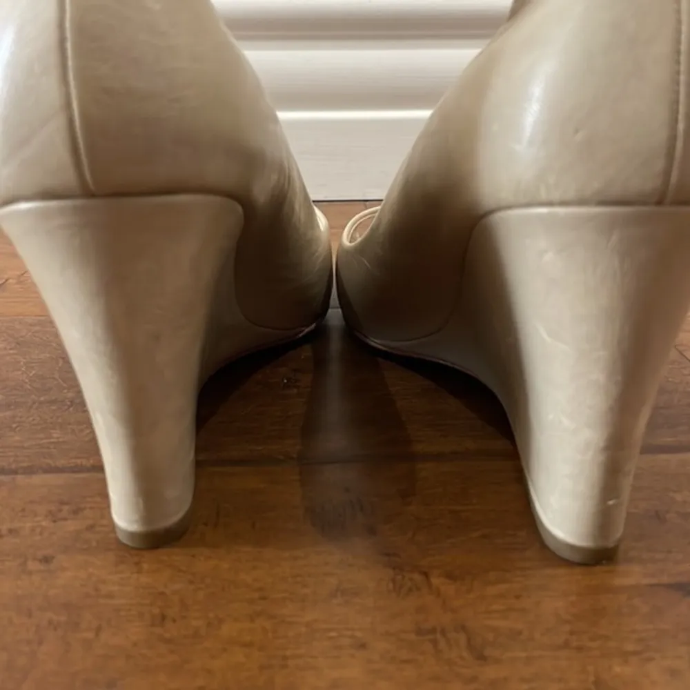 Coach Kellen Taupe Leather Peep Toe Wedge Heels - Image 5