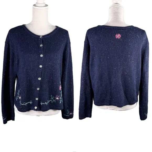 Northern Reflections Sweater Cardigan Large Navy Pink Floral L - Image 2